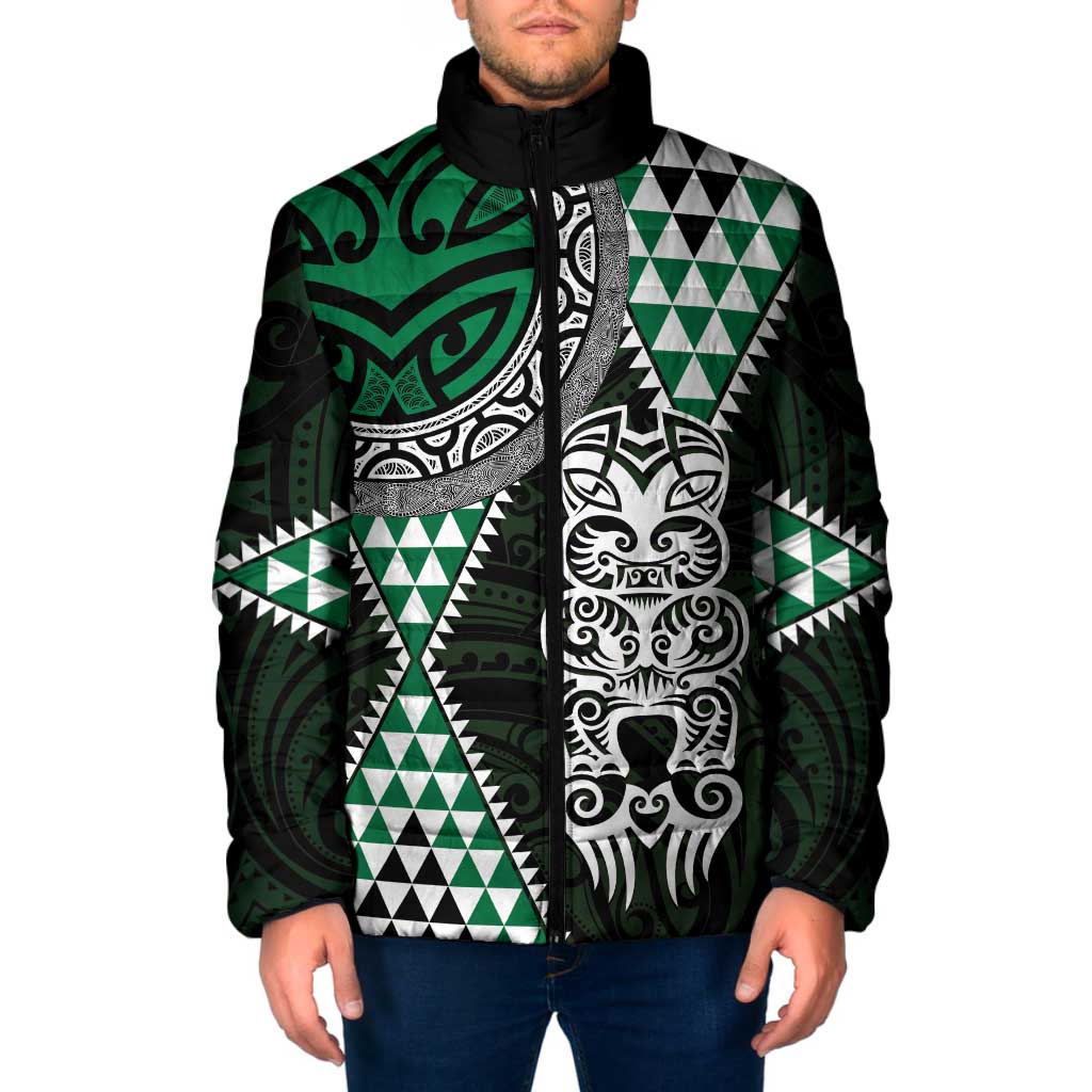 Green Aotearoa Niho Taniwha Padded Jacket Maori Mythology Tooth - Taniko Motifs LT14 Men Green - Polynesian Pride