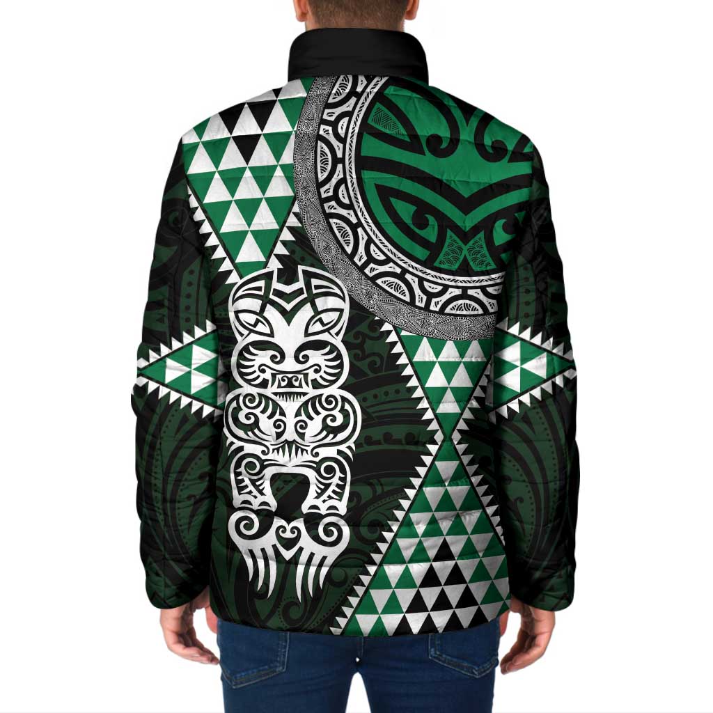 Green Aotearoa Niho Taniwha Padded Jacket Maori Mythology Tooth - Taniko Motifs LT14 - Polynesian Pride