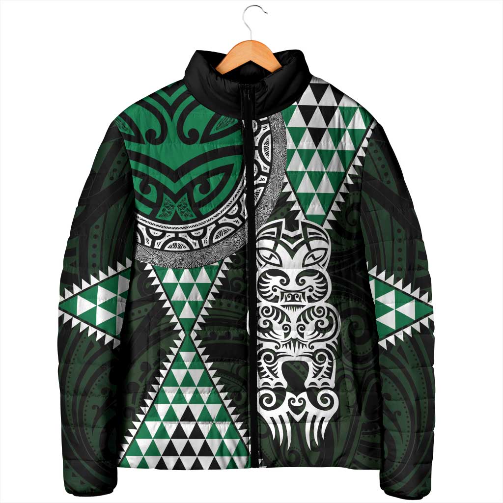 Green Aotearoa Niho Taniwha Padded Jacket Maori Mythology Tooth - Taniko Motifs LT14 - Polynesian Pride