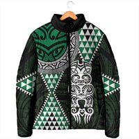 Green Aotearoa Niho Taniwha Padded Jacket Maori Mythology Tooth - Taniko Motifs LT14 - Polynesian Pride
