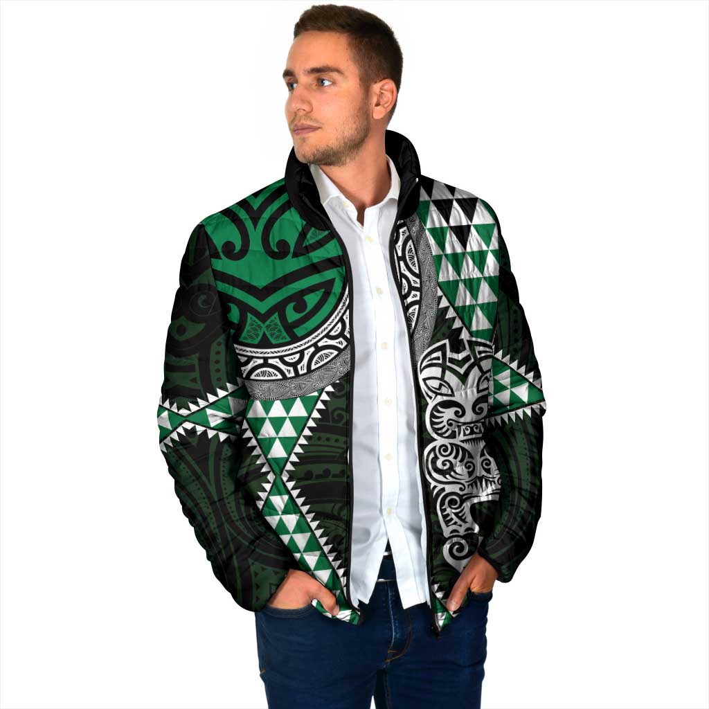 Green Aotearoa Niho Taniwha Padded Jacket Maori Mythology Tooth - Taniko Motifs LT14 - Polynesian Pride