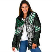 Green Aotearoa Niho Taniwha Padded Jacket Maori Mythology Tooth - Taniko Motifs LT14 Women Green - Polynesian Pride