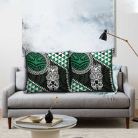 Green Aotearoa Niho Taniwha Pillow Cover Maori Mythology Tooth - Taniko Motifs - Polynesian Pride