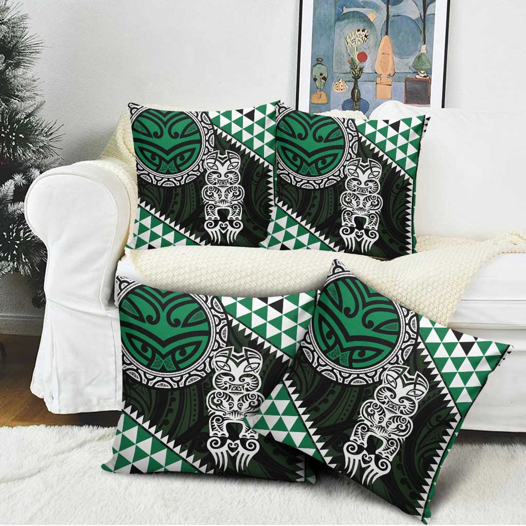 Green Aotearoa Niho Taniwha Pillow Cover Maori Mythology Tooth - Taniko Motifs - Polynesian Pride