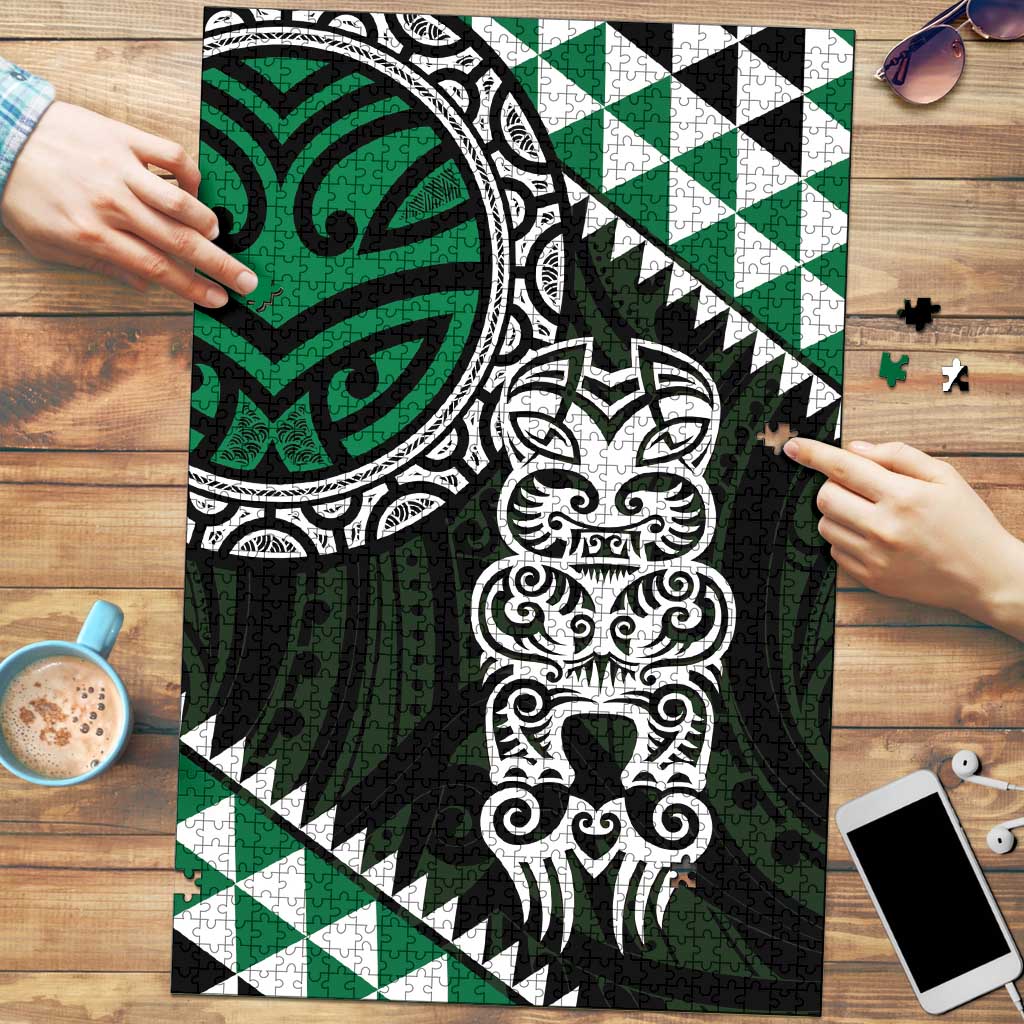 Green Aotearoa Niho Taniwha Puzzle Maori Mythology Tooth - Taniko Motifs LT14 Green - Polynesian Pride