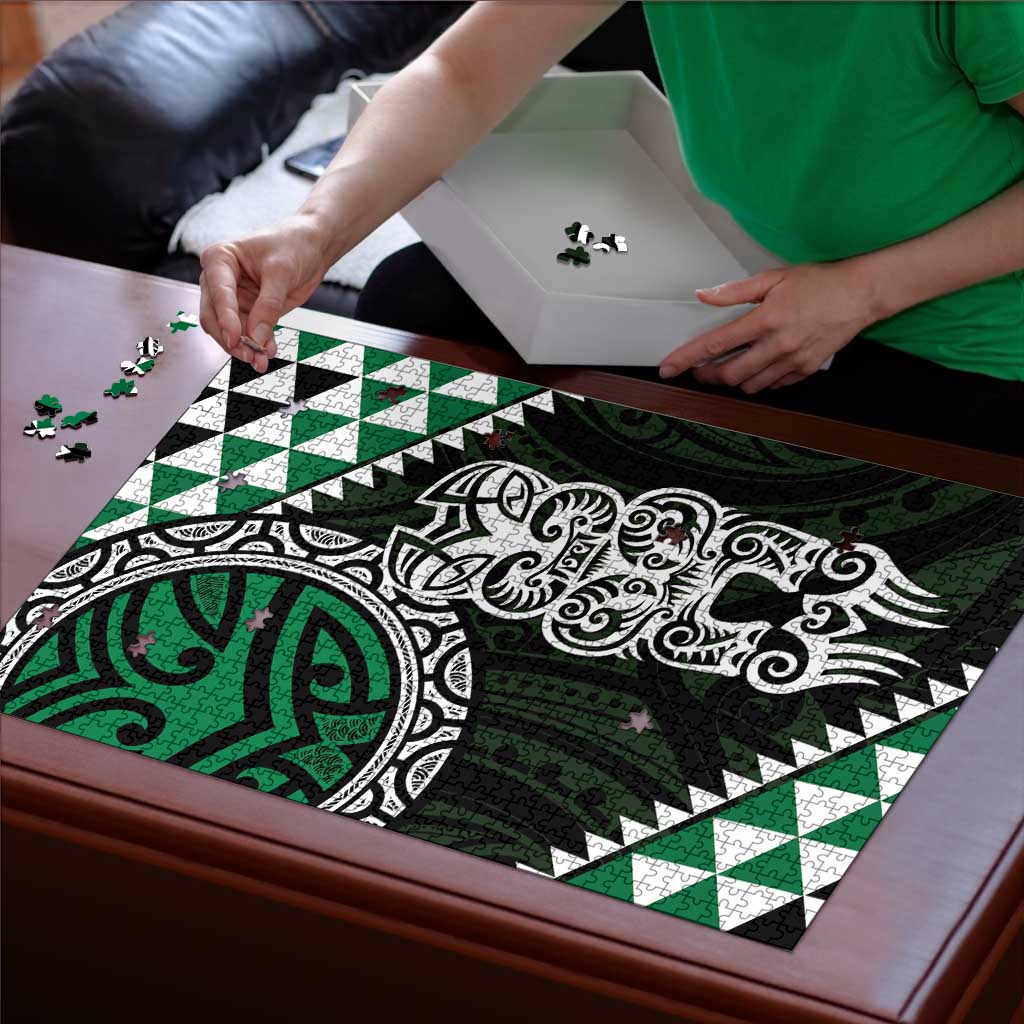 Green Aotearoa Niho Taniwha Puzzle Maori Mythology Tooth - Taniko Motifs LT14 - Polynesian Pride