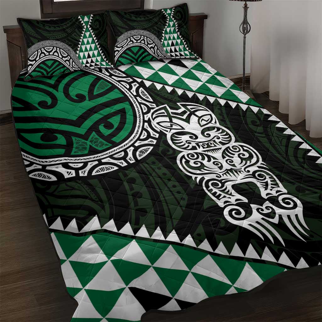 Green Aotearoa Niho Taniwha Quilt Bed Set Maori Mythology Tooth - Taniko Motifs LT14 Green - Polynesian Pride