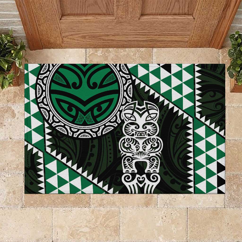 Green Aotearoa Niho Taniwha Rubber Doormat Maori Mythology Tooth - Taniko Motifs LT14 Green - Polynesian Pride