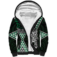 Green Aotearoa Niho Taniwha Sherpa Hoodie Maori Mythology Tooth - Taniko Motifs