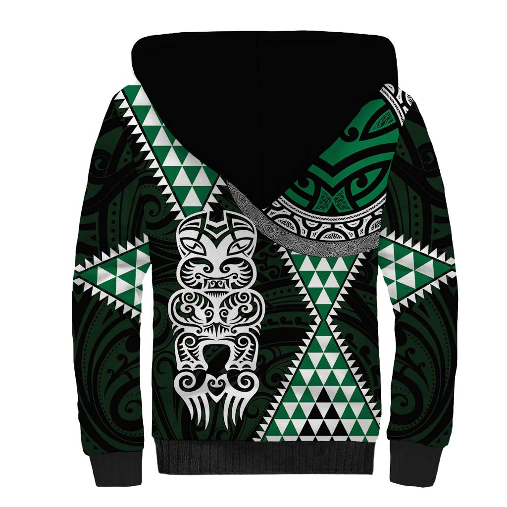 Green Aotearoa Niho Taniwha Sherpa Hoodie Maori Mythology Tooth - Taniko Motifs