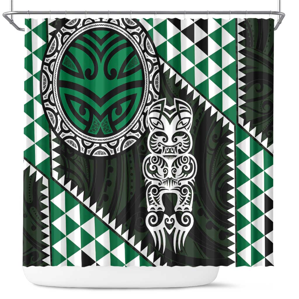 Green Aotearoa Niho Taniwha Shower Curtain Maori Mythology Tooth - Taniko Motifs LT14 Green - Polynesian Pride