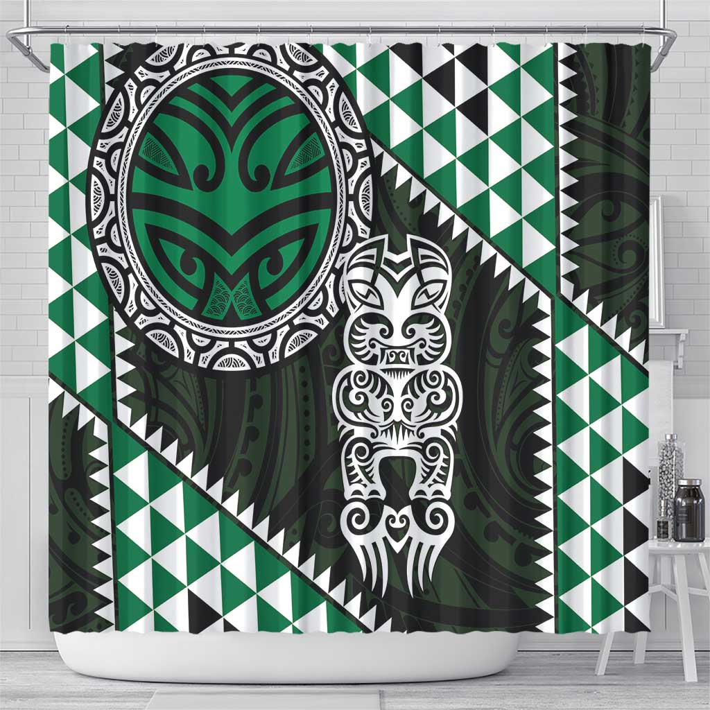 Green Aotearoa Niho Taniwha Shower Curtain Maori Mythology Tooth - Taniko Motifs LT14 - Polynesian Pride
