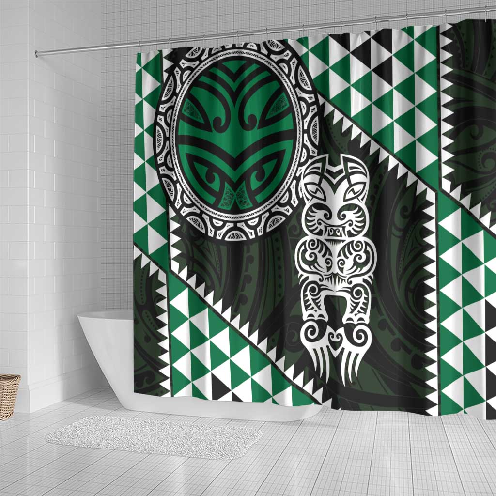 Green Aotearoa Niho Taniwha Shower Curtain Maori Mythology Tooth - Taniko Motifs LT14 - Polynesian Pride