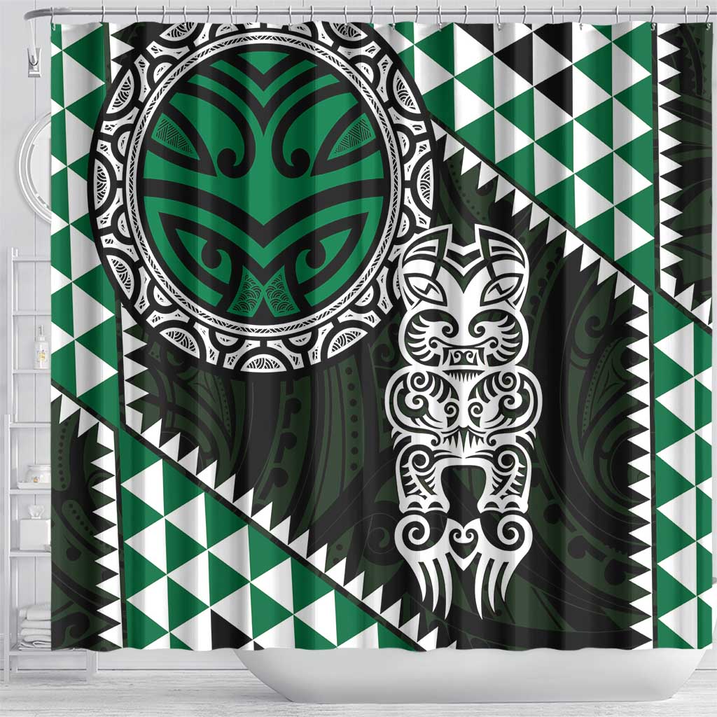 Green Aotearoa Niho Taniwha Shower Curtain Maori Mythology Tooth - Taniko Motifs LT14 - Polynesian Pride