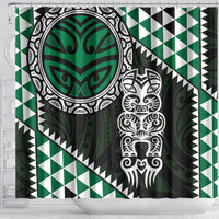 Green Aotearoa Niho Taniwha Shower Curtain Maori Mythology Tooth - Taniko Motifs LT14 - Polynesian Pride