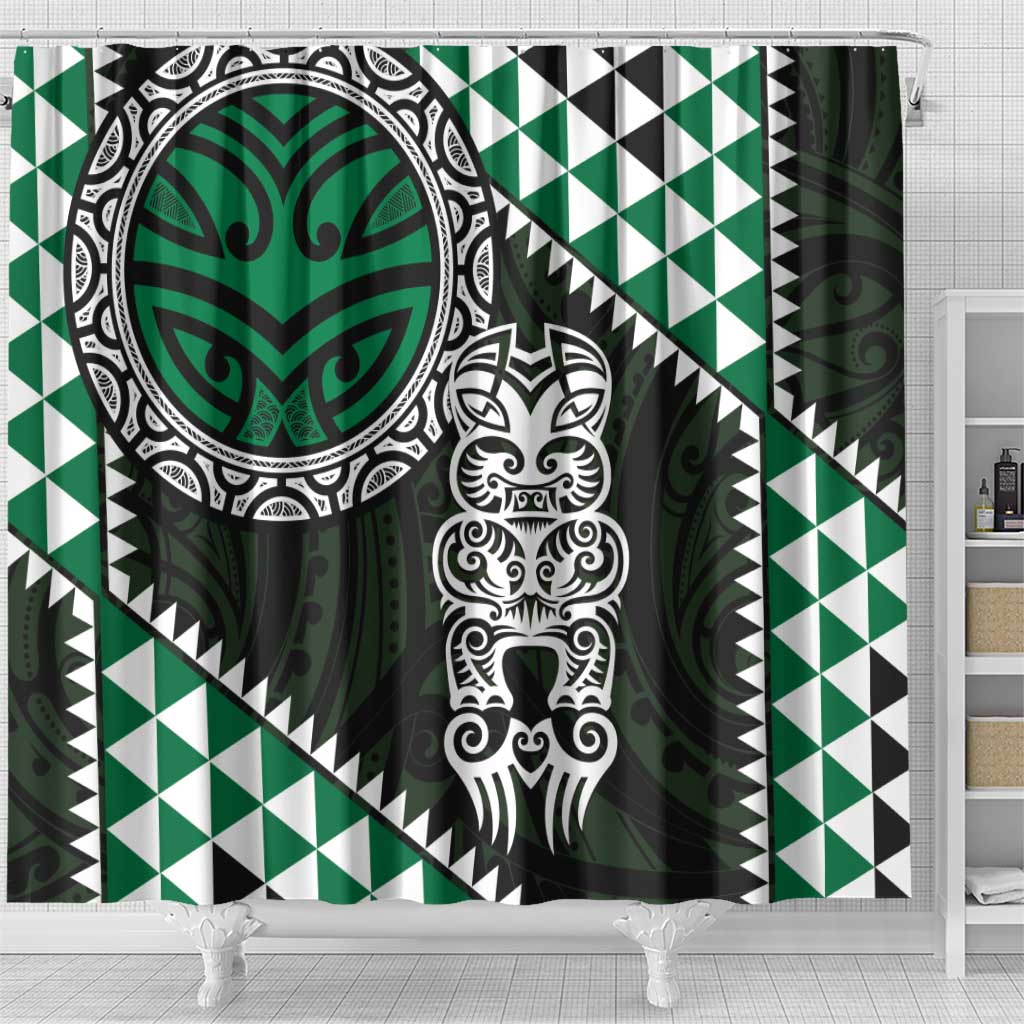 Green Aotearoa Niho Taniwha Shower Curtain Maori Mythology Tooth - Taniko Motifs LT14 - Polynesian Pride