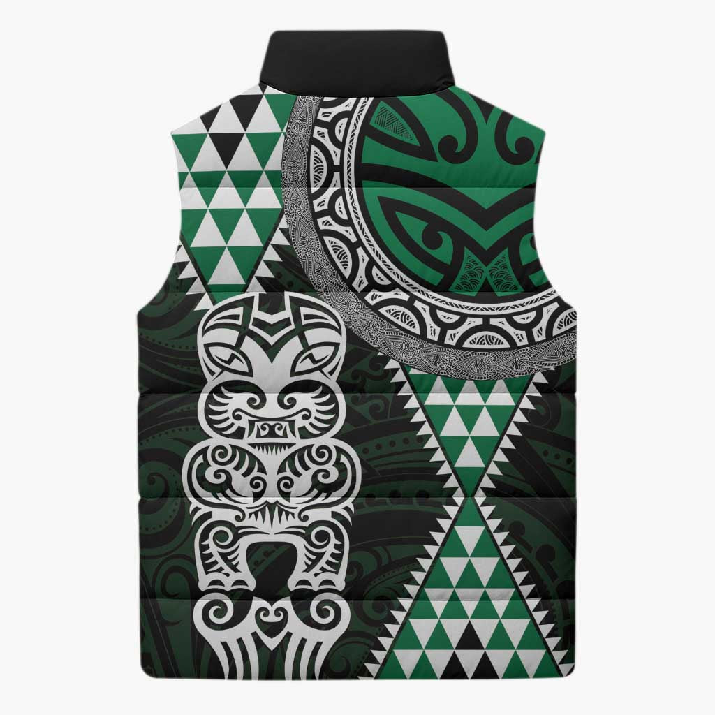 Green Aotearoa Niho Taniwha Sleeveless Puffer Jacket Maori Mythology Tooth - Taniko Motifs LT14 - Polynesian Pride