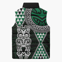 Green Aotearoa Niho Taniwha Sleeveless Puffer Jacket Maori Mythology Tooth - Taniko Motifs LT14 - Polynesian Pride