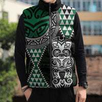 Green Aotearoa Niho Taniwha Sleeveless Puffer Jacket Maori Mythology Tooth - Taniko Motifs LT14 - Polynesian Pride