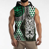 Green Aotearoa Niho Taniwha Sleeveless Zip Hoodie Maori Mythology Tooth - Taniko Motifs - Polynesian Pride