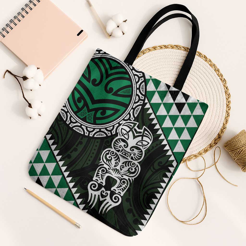 Green Aotearoa Niho Taniwha Tote Bag Maori Mythology Tooth - Taniko Motifs - Polynesian Pride