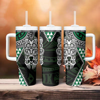Green Aotearoa Niho Taniwha Tumbler With Handle Maori Mythology Tooth - Taniko Motifs LT14 - Polynesian Pride