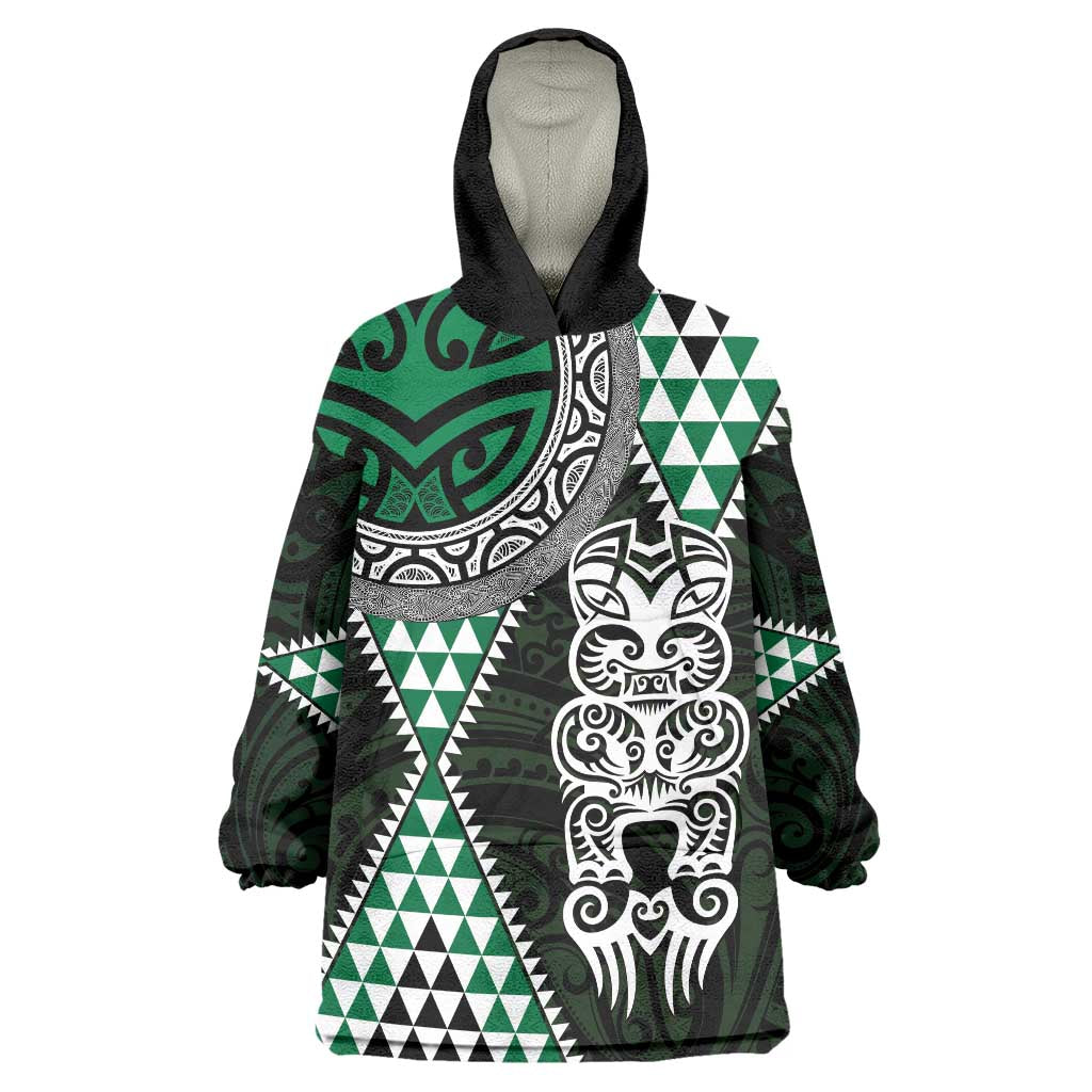 Green Aotearoa Niho Taniwha Wearable Blanket Hoodie Maori Mythology Tooth - Taniko Motifs LT14 One Size Green - Polynesian Pride