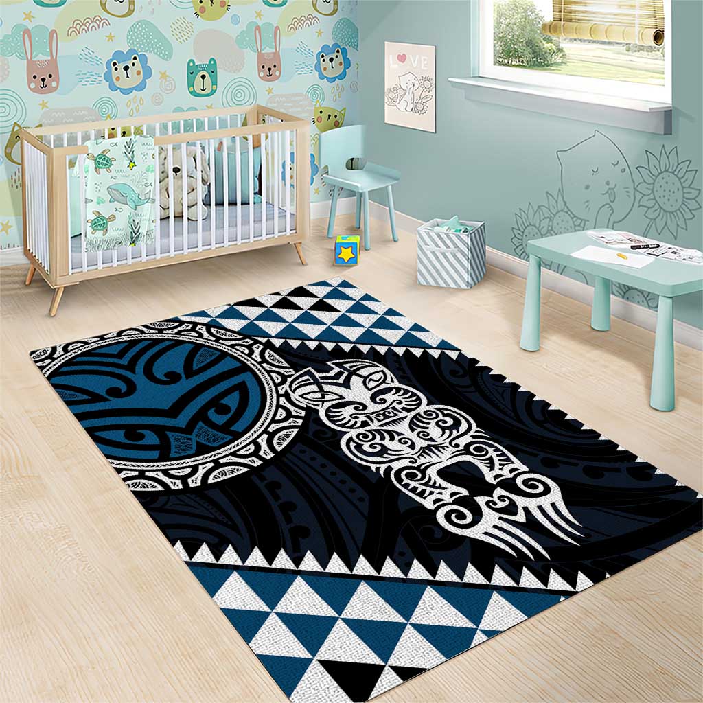 Blue Aotearoa Niho Taniwha Area Rug Maori Mythology Tooth - Taniko Motifs