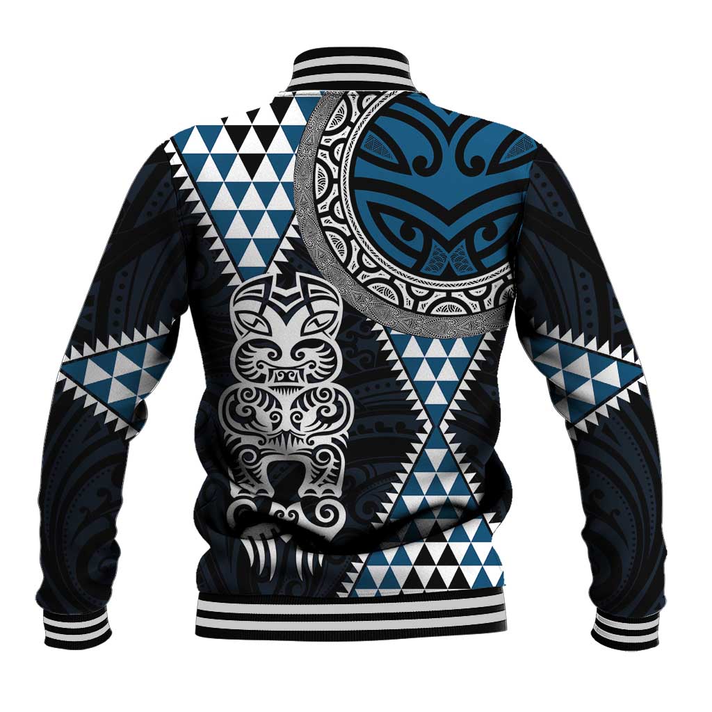 Blue Aotearoa Niho Taniwha Baseball Jacket Maori Mythology Tooth - Taniko Motifs LT14 - Polynesian Pride