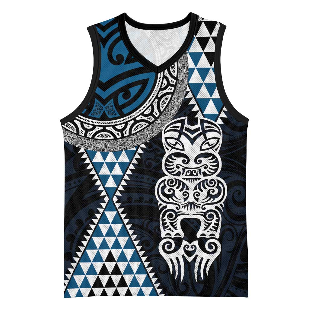 Blue Aotearoa Niho Taniwha Basketball Jersey Maori Mythology Tooth - Taniko Motifs - Polynesian Pride