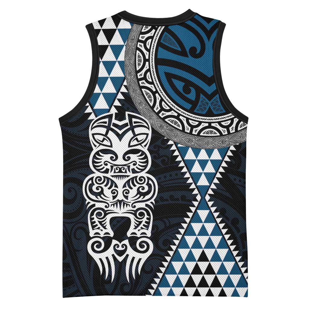 Blue Aotearoa Niho Taniwha Basketball Jersey Maori Mythology Tooth - Taniko Motifs LT14 - Polynesian Pride