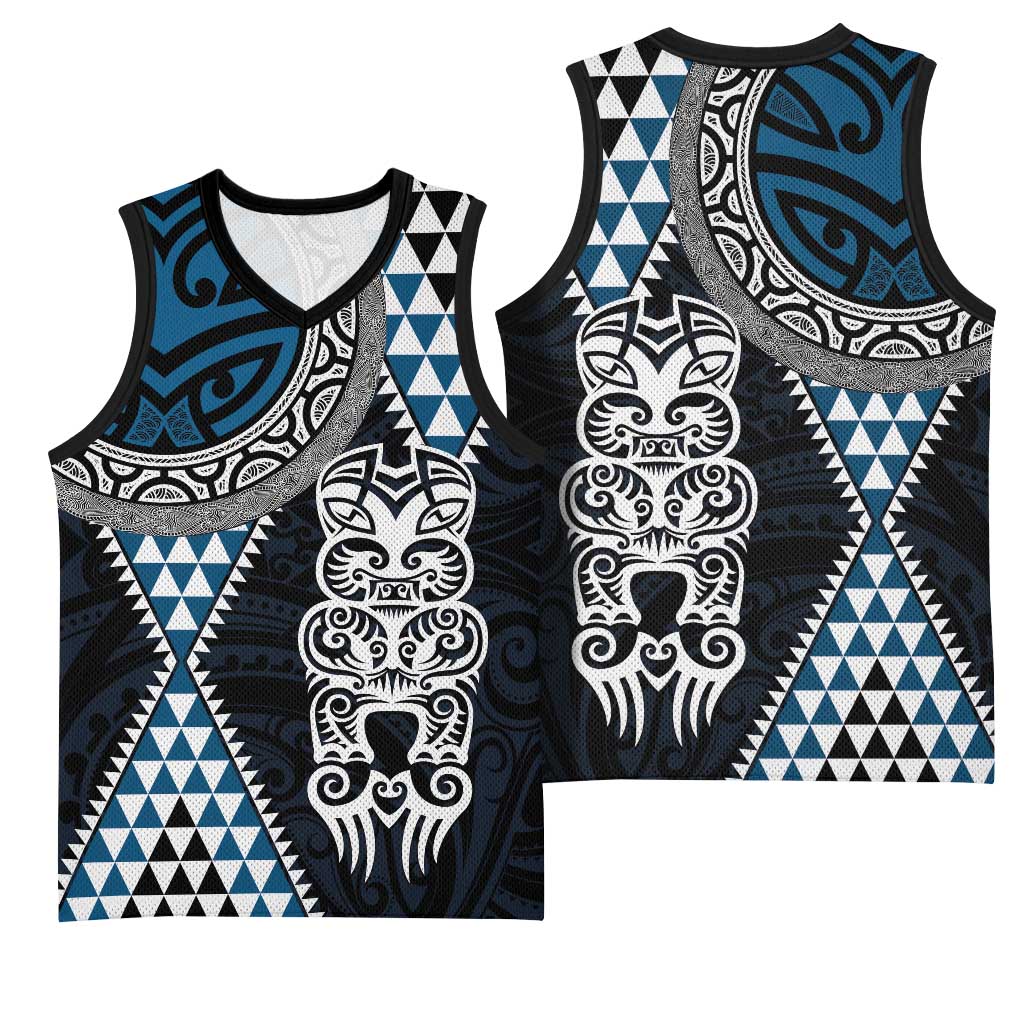 Blue Aotearoa Niho Taniwha Basketball Jersey Maori Mythology Tooth - Taniko Motifs LT14 - Polynesian Pride