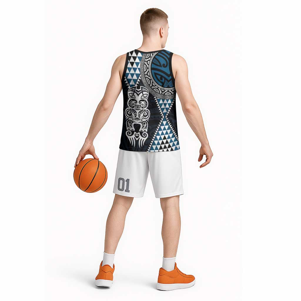Blue Aotearoa Niho Taniwha Basketball Jersey Maori Mythology Tooth - Taniko Motifs LT14 - Polynesian Pride
