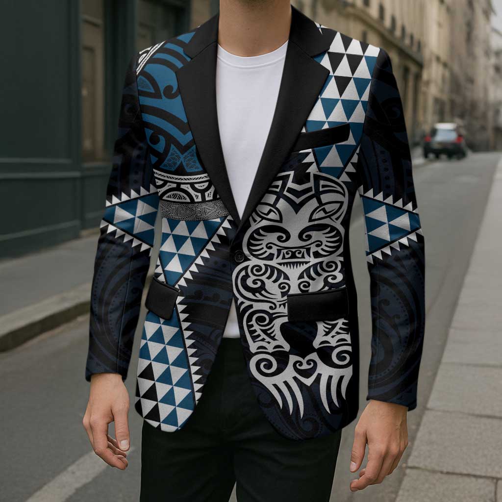 Blue Aotearoa Niho Taniwha Blazer Maori Mythology Tooth - Taniko Motifs - Polynesian Pride