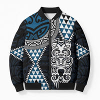 Blue Aotearoa Niho Taniwha Bomber Puffer Jacket Maori Mythology Tooth - Taniko Motifs LT14 Unisex Blue - Polynesian Pride