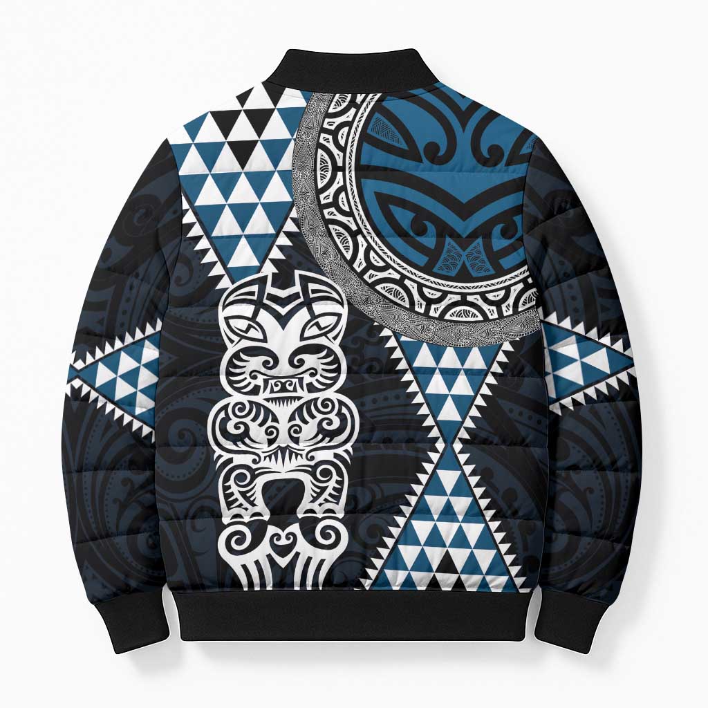 Blue Aotearoa Niho Taniwha Bomber Puffer Jacket Maori Mythology Tooth - Taniko Motifs LT14 - Polynesian Pride