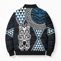 Blue Aotearoa Niho Taniwha Bomber Puffer Jacket Maori Mythology Tooth - Taniko Motifs LT14 - Polynesian Pride