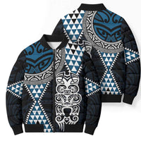 Blue Aotearoa Niho Taniwha Bomber Puffer Jacket Maori Mythology Tooth - Taniko Motifs LT14 - Polynesian Pride