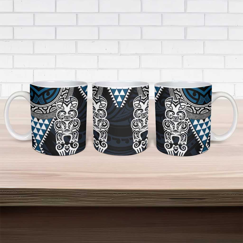 Blue Aotearoa Niho Taniwha Ceramic Mug Maori Mythology Tooth - Taniko Motifs - Polynesian Pride