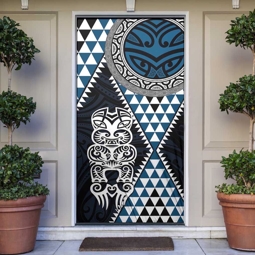 Blue Aotearoa Niho Taniwha Door Cover Maori Mythology Tooth - Taniko Motifs - Polynesian Pride