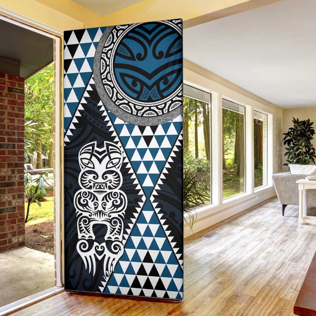 Blue Aotearoa Niho Taniwha Door Cover Maori Mythology Tooth - Taniko Motifs - Polynesian Pride