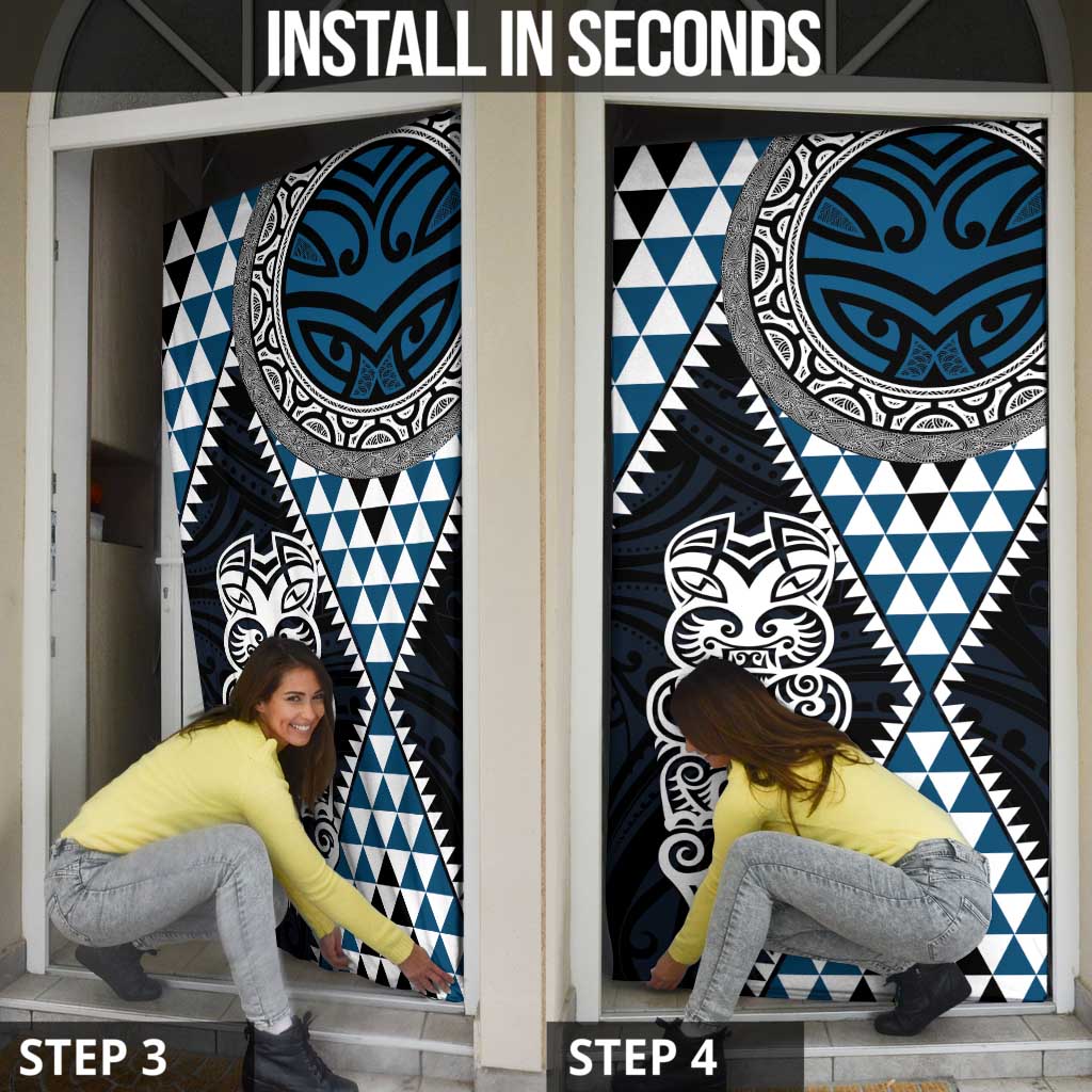 Blue Aotearoa Niho Taniwha Door Cover Maori Mythology Tooth - Taniko Motifs - Polynesian Pride