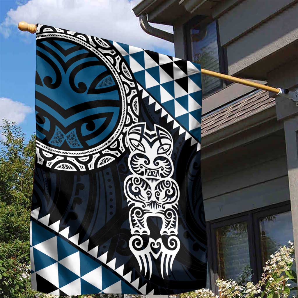 Blue Aotearoa Niho Taniwha Garden Flag Maori Mythology Tooth - Taniko Motifs LT14 - Polynesian Pride