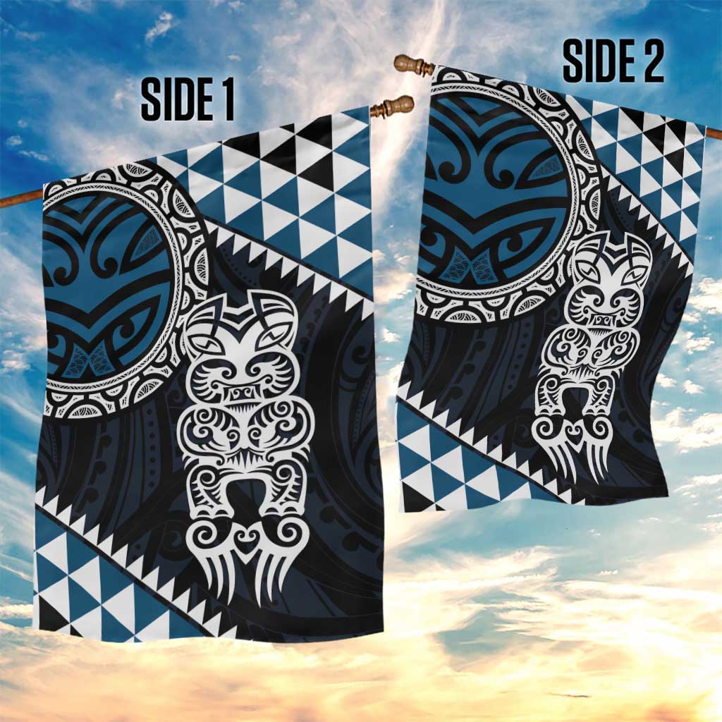 Blue Aotearoa Niho Taniwha Garden Flag Maori Mythology Tooth - Taniko Motifs LT14 - Polynesian Pride