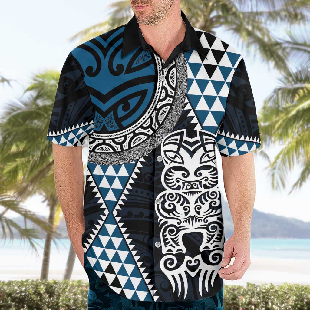 Blue Aotearoa Niho Taniwha Hawaiian Shirt Maori Mythology Tooth - Taniko Motifs
