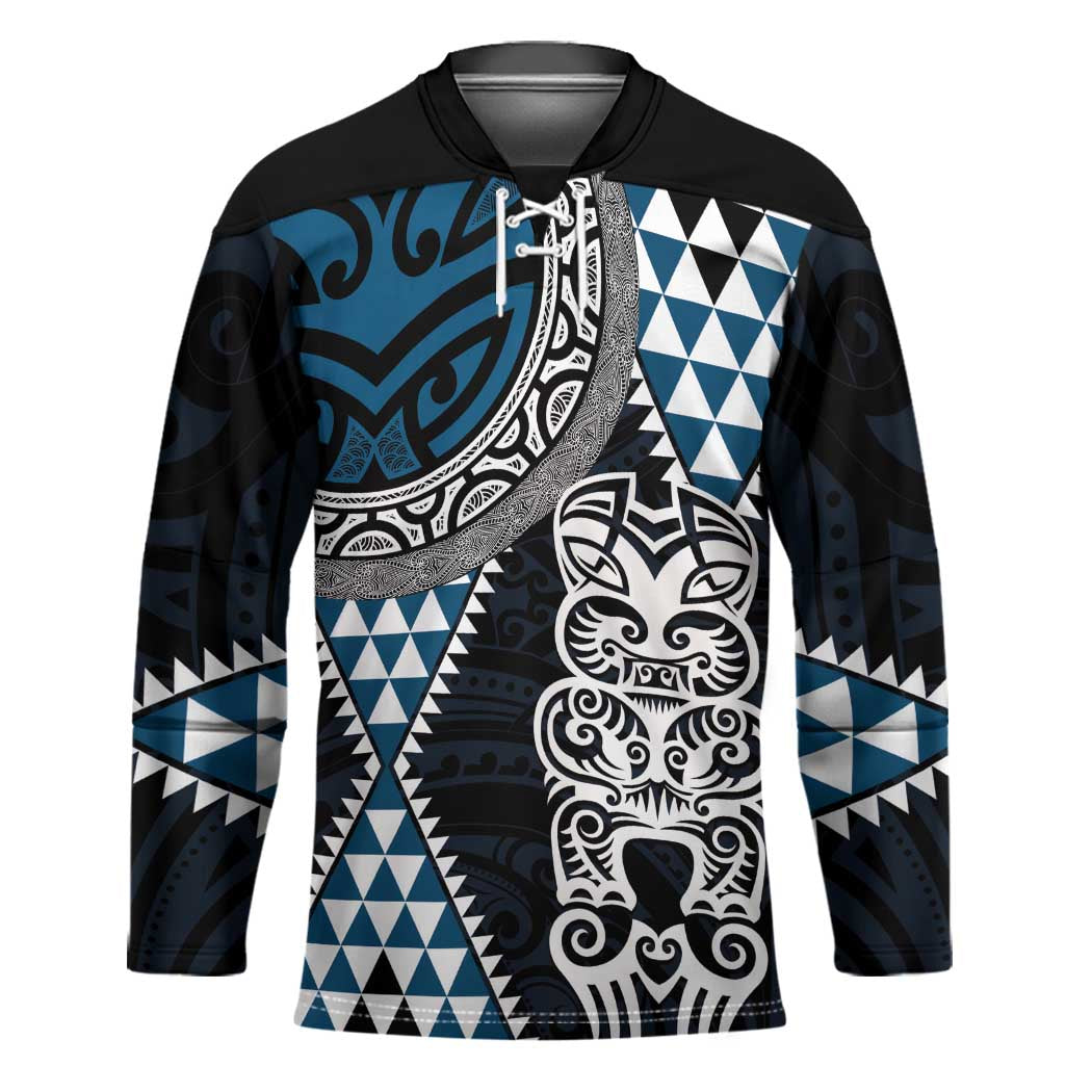 Blue Aotearoa Niho Taniwha Hockey Jersey Maori Mythology Tooth - Taniko Motifs LT14 Unisex Blue - Polynesian Pride