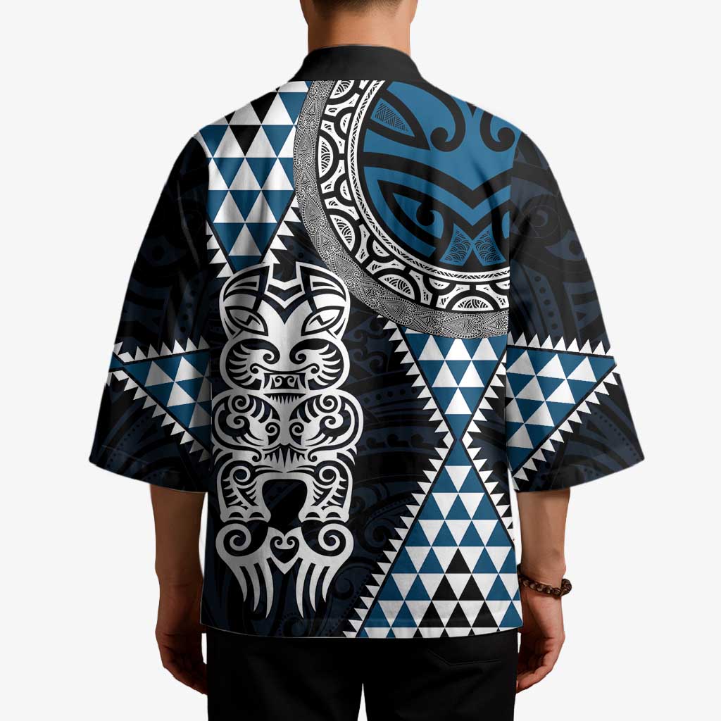 Blue Aotearoa Niho Taniwha Kimono Maori Mythology Tooth - Taniko Motifs - Polynesian Pride
