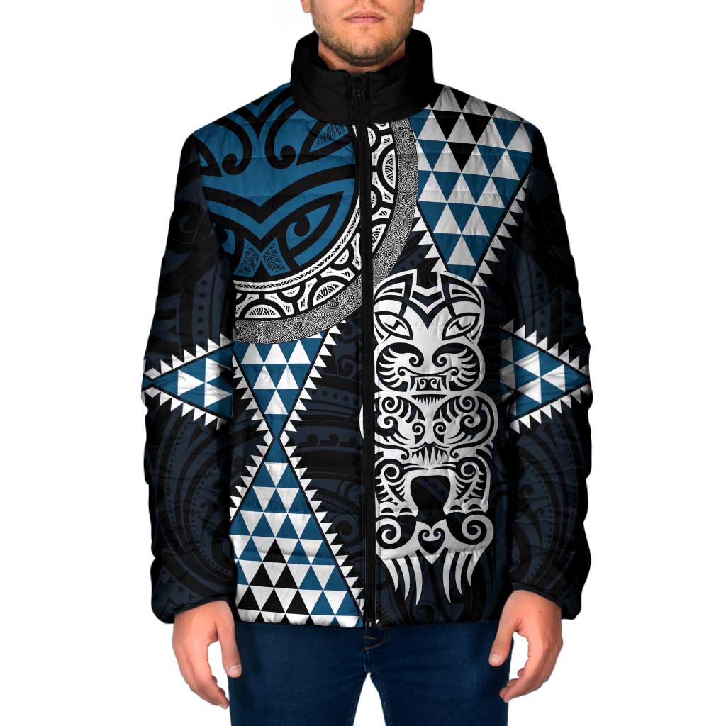 Blue Aotearoa Niho Taniwha Padded Jacket Maori Mythology Tooth - Taniko Motifs LT14 Men Blue - Polynesian Pride