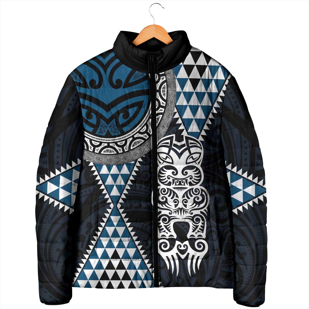 Blue Aotearoa Niho Taniwha Padded Jacket Maori Mythology Tooth - Taniko Motifs LT14 - Polynesian Pride