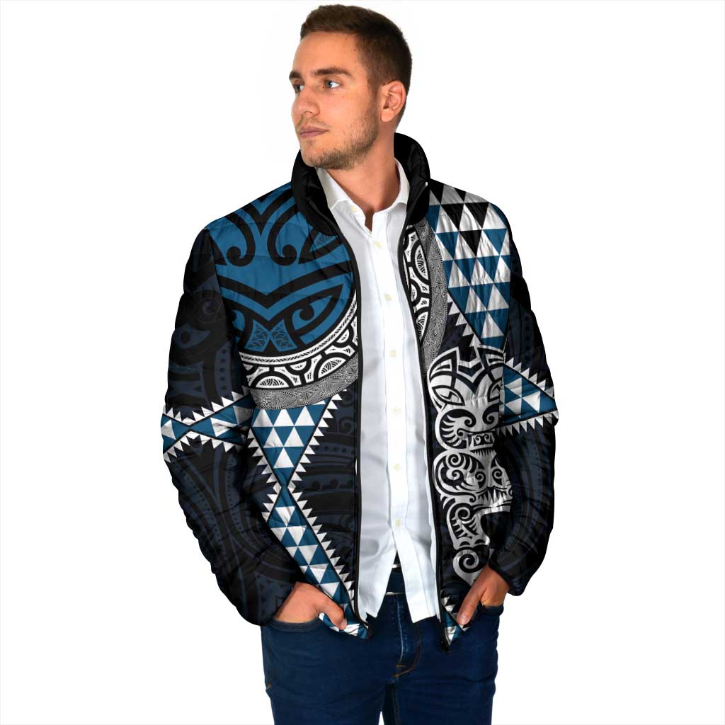 Blue Aotearoa Niho Taniwha Padded Jacket Maori Mythology Tooth - Taniko Motifs LT14 - Polynesian Pride